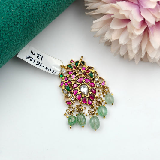 16128 Oval Double Peacock Jadau Pendent