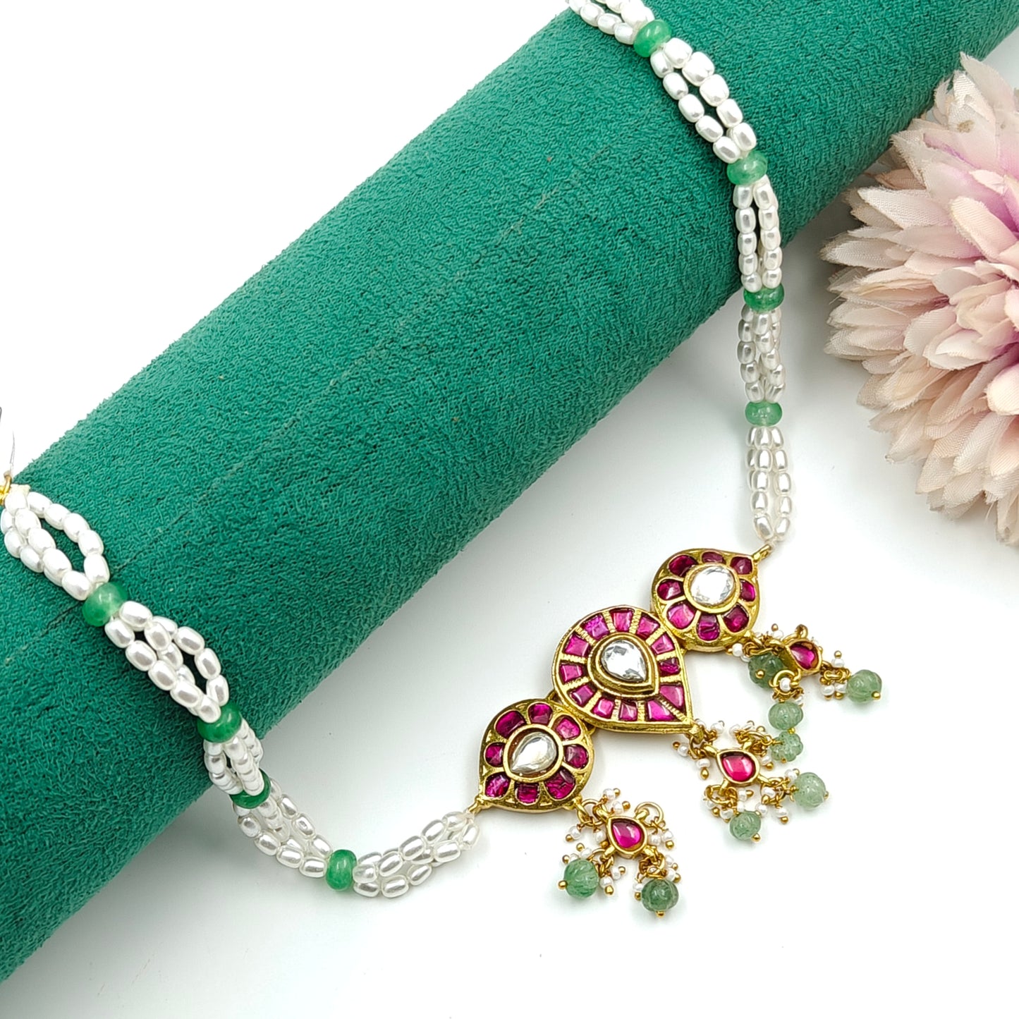 39372 Jadau Choker With Rice Pearls