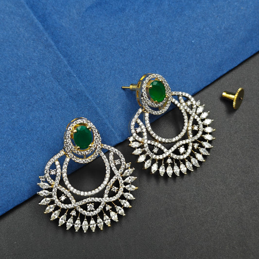 40420 Diamond Finishing Chandbali With Emerald Stone