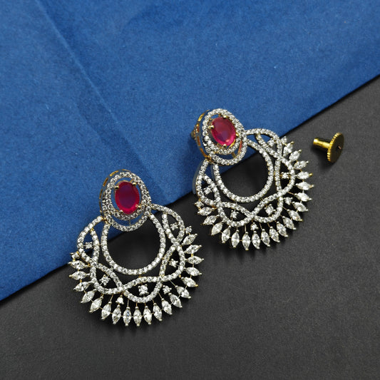40421 Diamond Finishing Chandbali With Ruby Stone