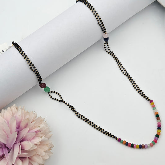 31190  Black Beads With Multi Colour Beads Mala