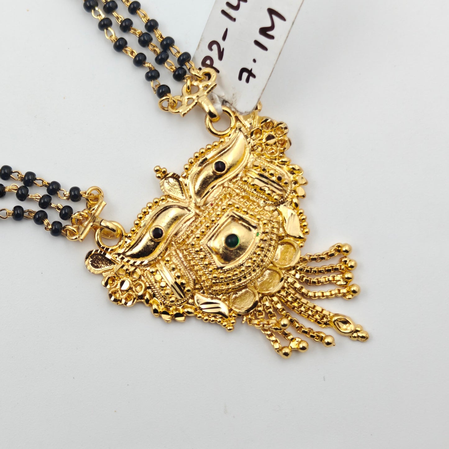 14273 : 3 Lines Gold And Black Beads With Pendent