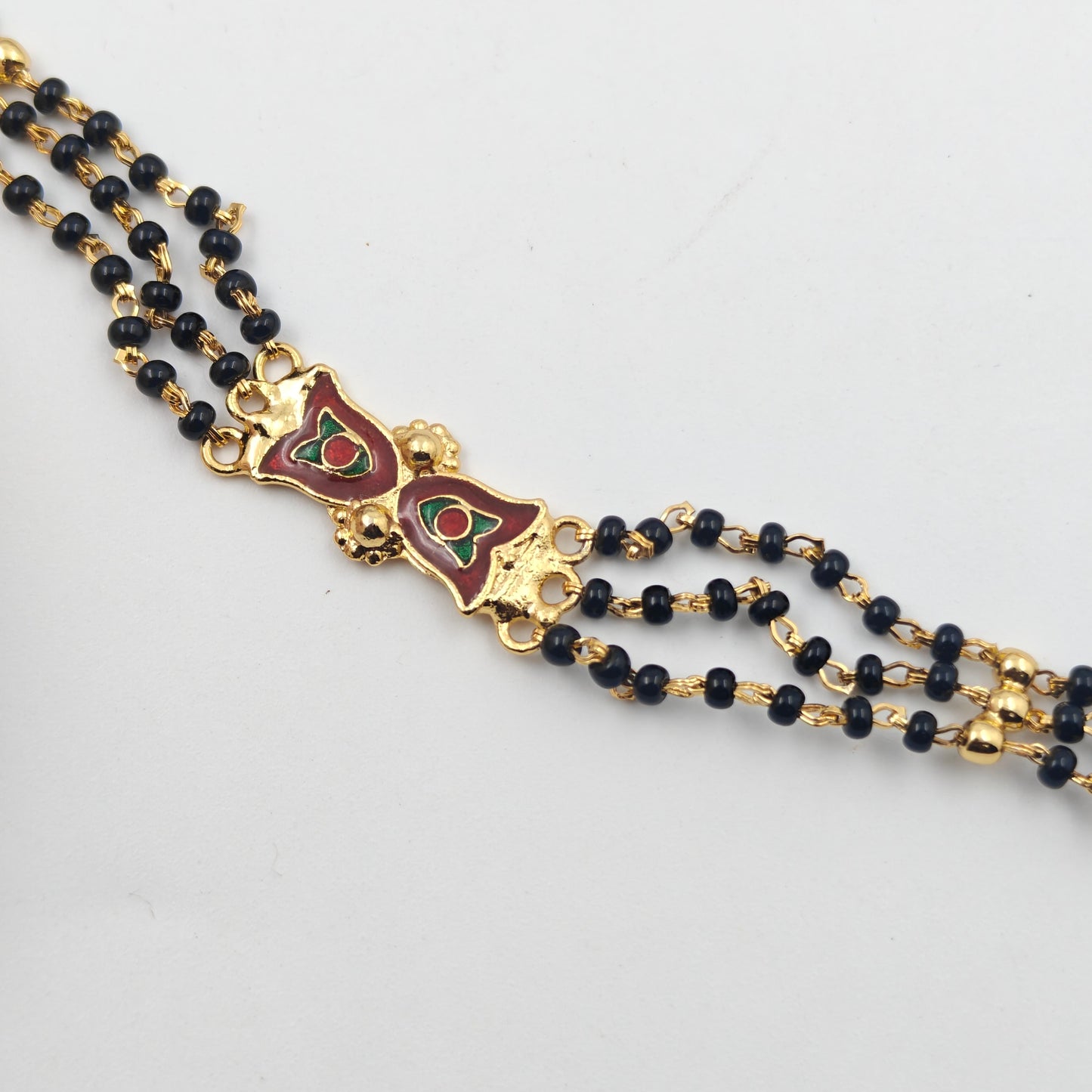 14273 : 3 Lines Gold And Black Beads With Pendent