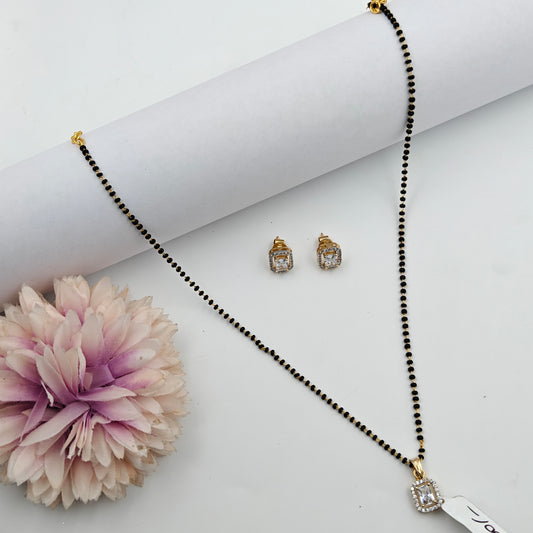 35034 : 1 Line Black Beads Mala With GP Pendent Set