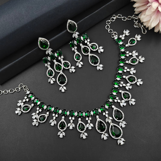 39079 Platinum Necklace Set Green