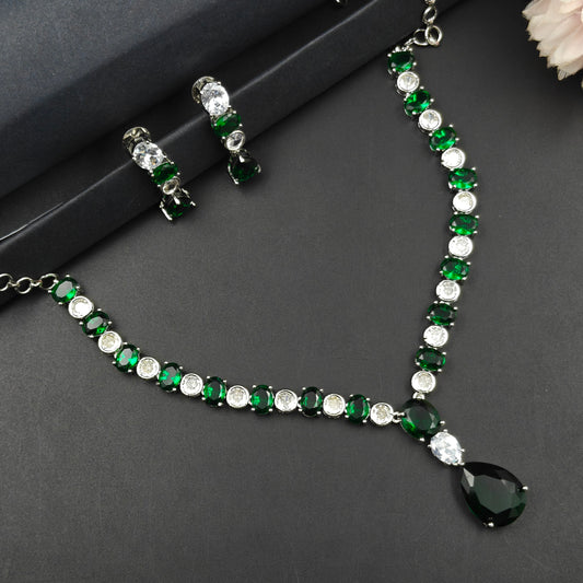 37590 Platinum Necklace Set Green