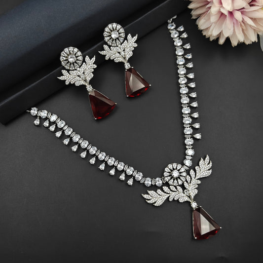 26638 Platinum Short Necklace Red