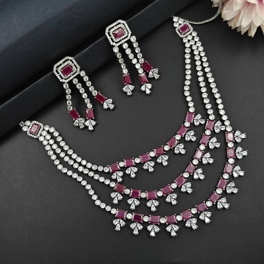 27995 Platinum Necklace Set Rani Pink