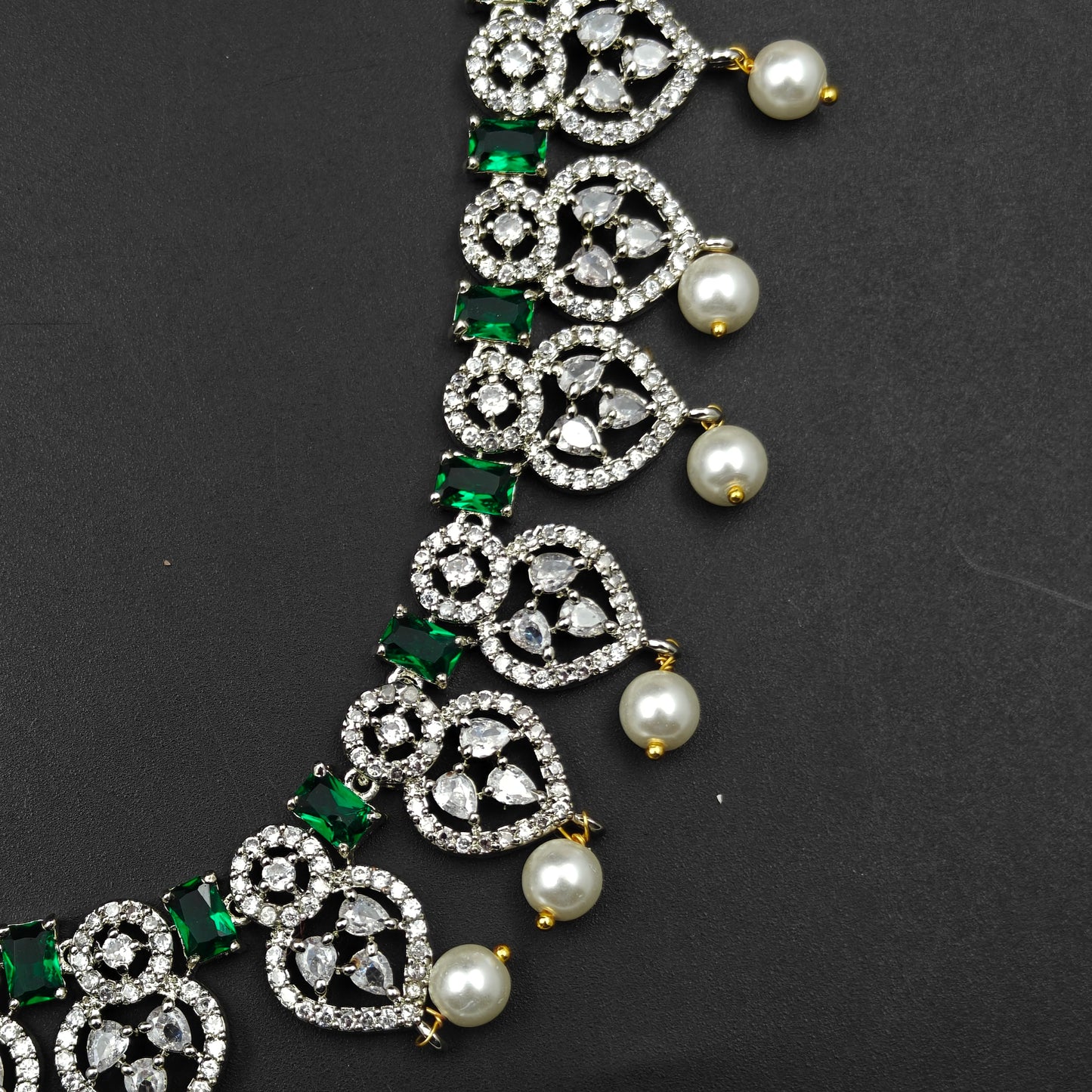 367 Platinum Necklace With Heart and Green Square Tones