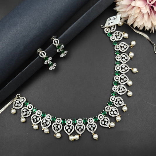 367 Platinum Necklace With Heart and Green Square Tones