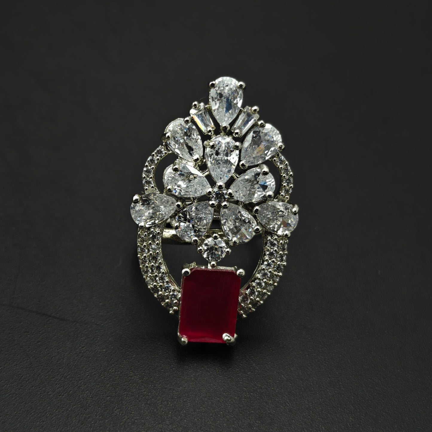 16518 Platinum Necklace Dark  Pink  with Finger Ring and Tikka