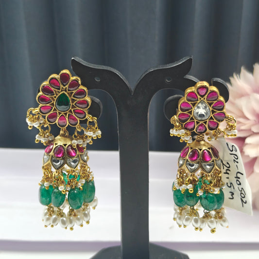 40502 Jadau Red Flower Jhumki