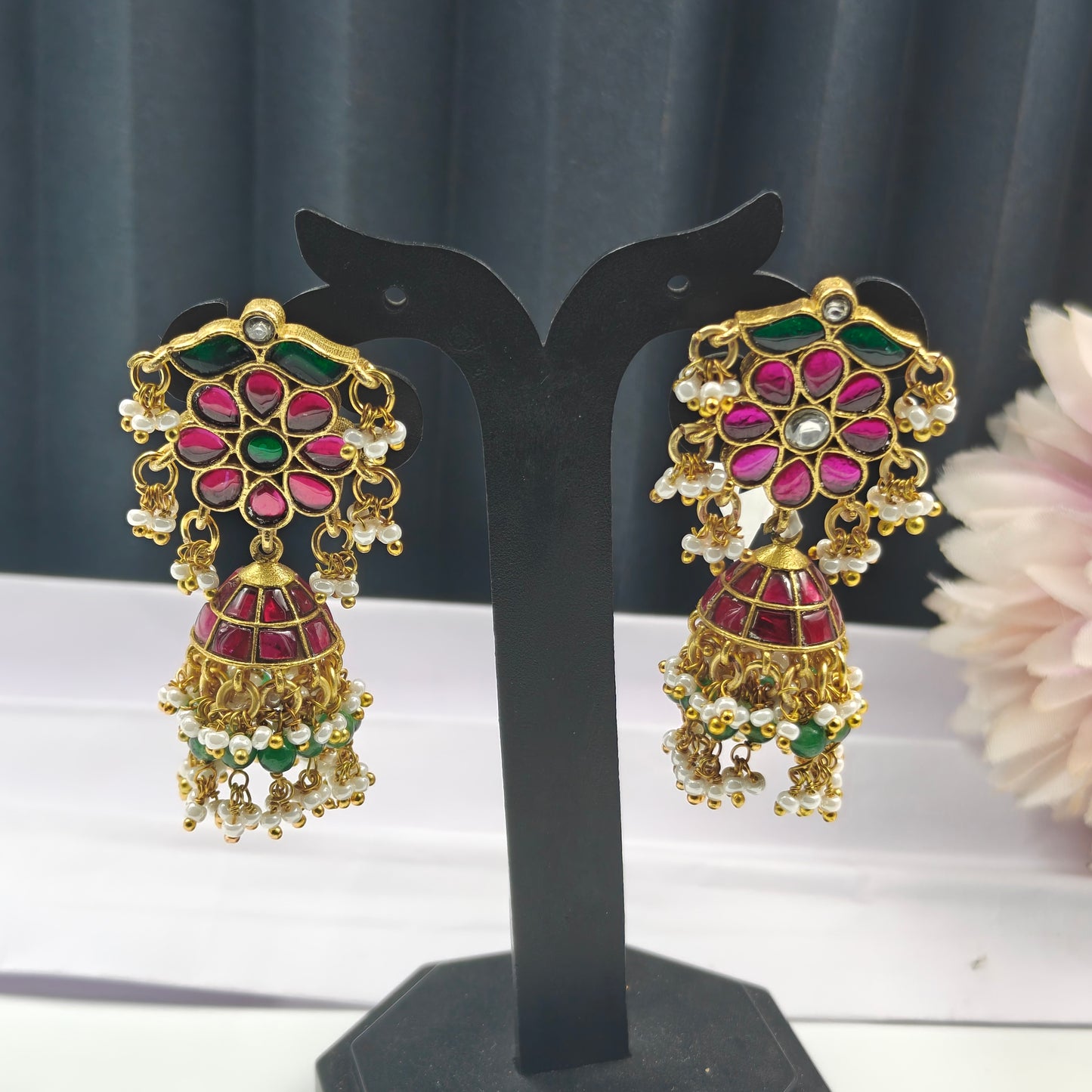 40508 Jadau Red Flower Jhumki