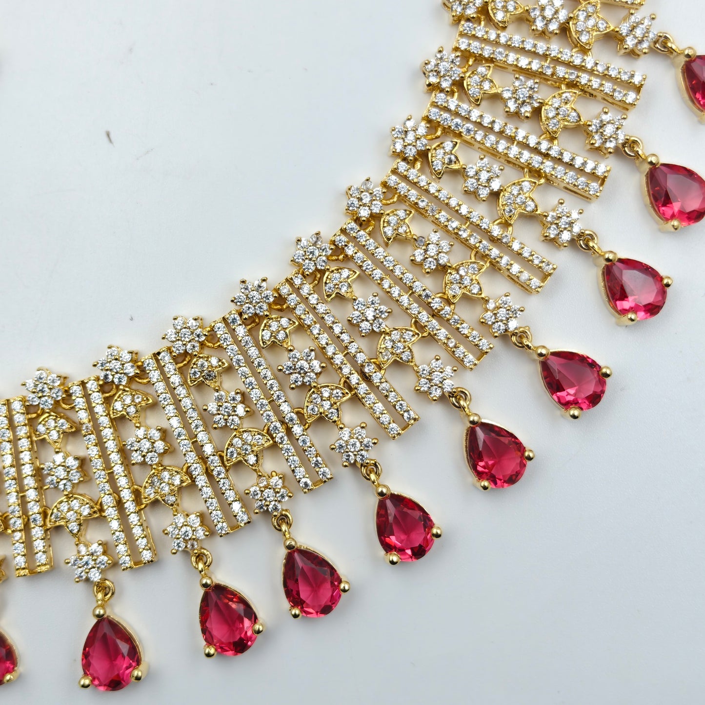 9120 CZ red multi short necklace