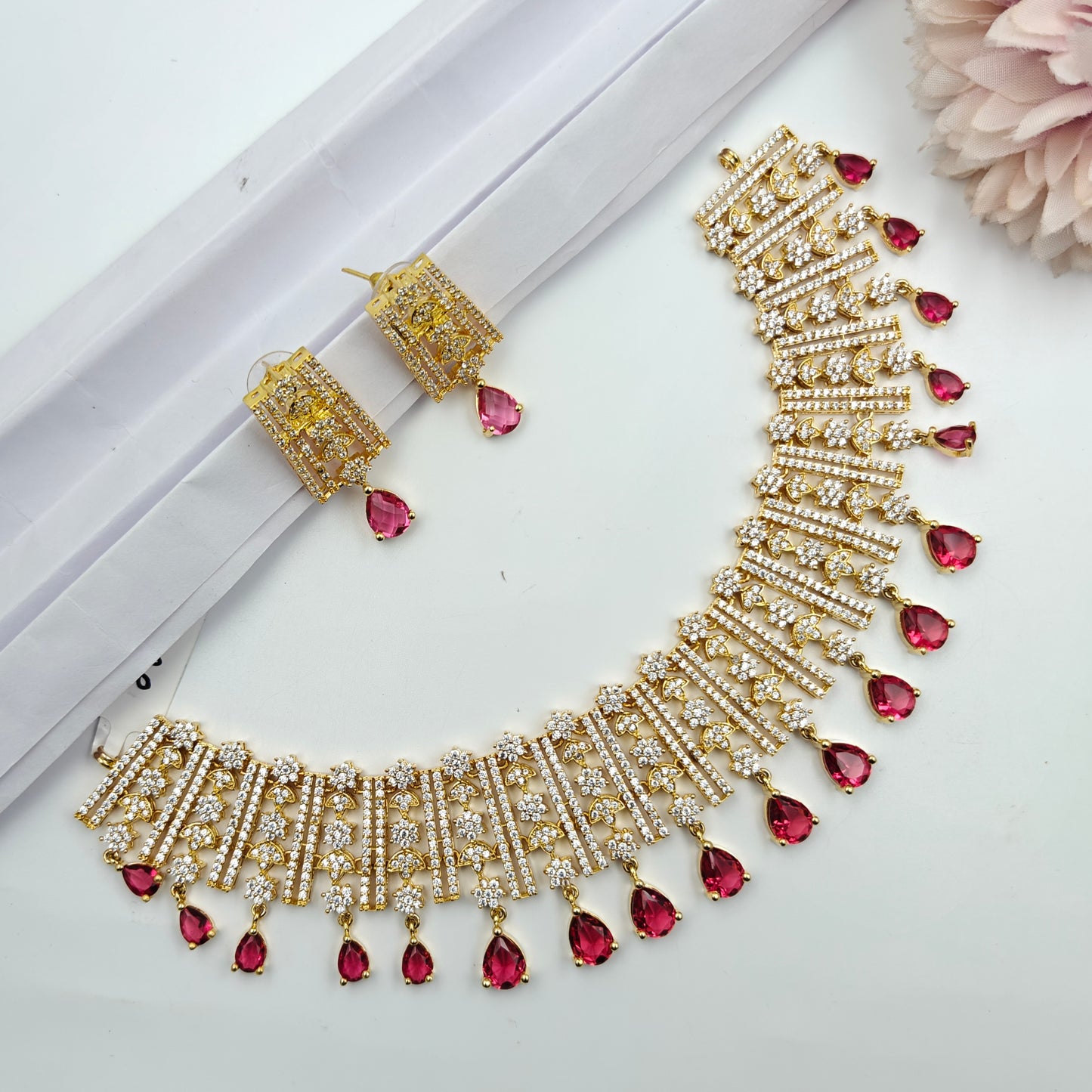 9120 CZ red multi short necklace