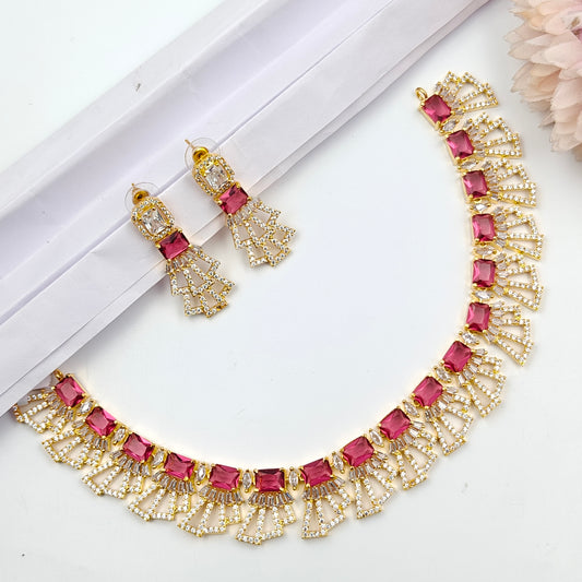 16161 GP 1 Line Necklace Set Red