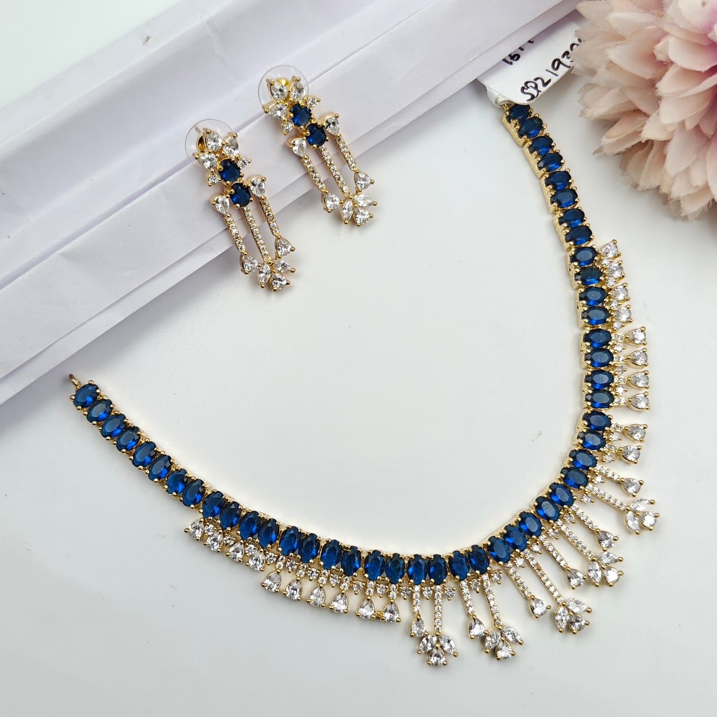 19392/19393 GP AD Blue Stone Short Necklace Set