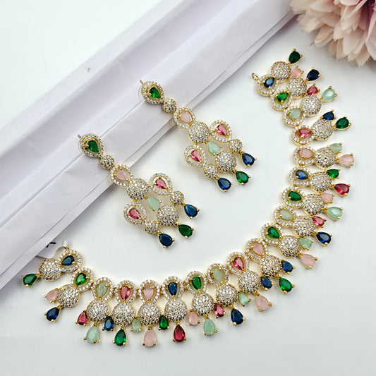 19377 Multi AD Stone Necklace