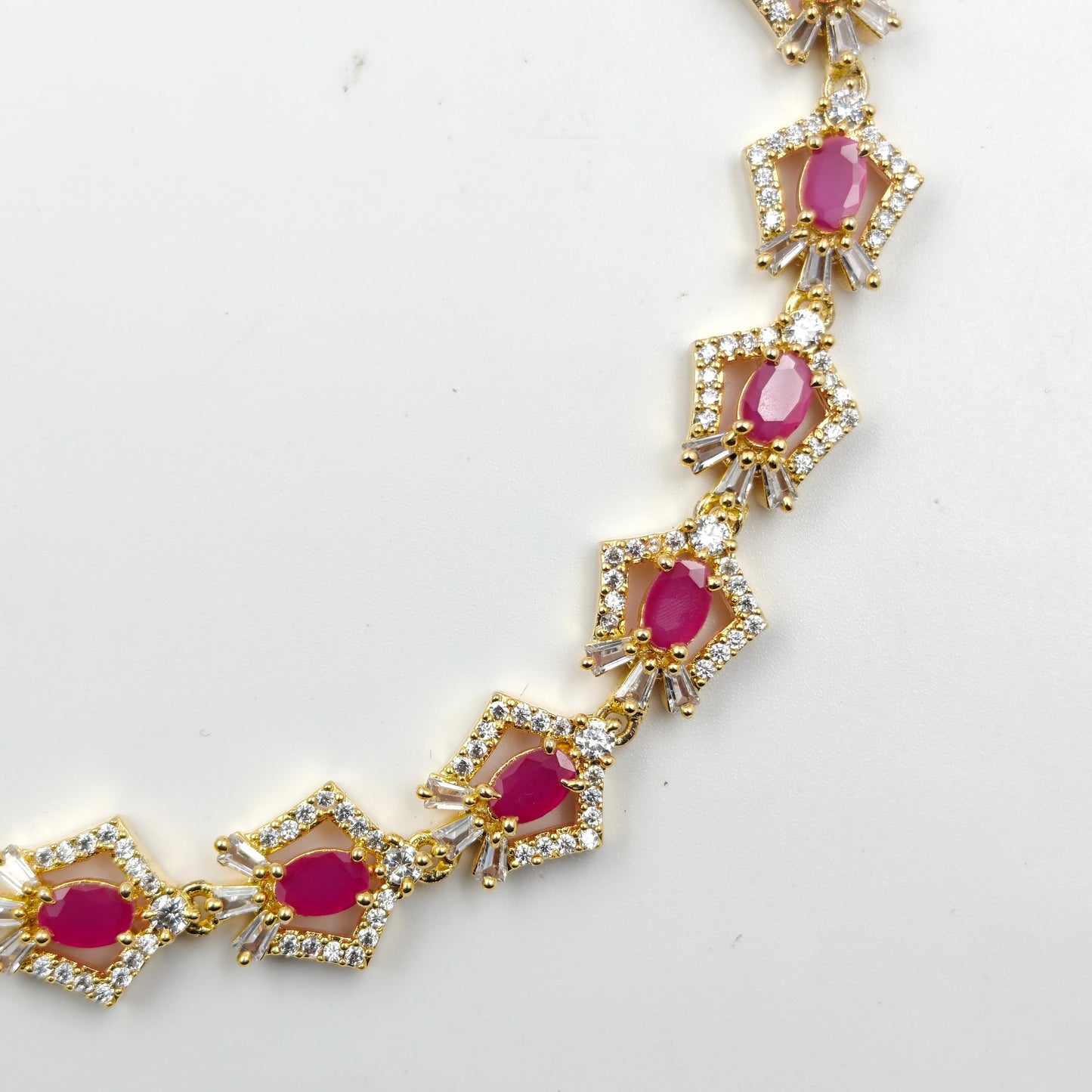 16238 Platinum Square Shape pink Necklace