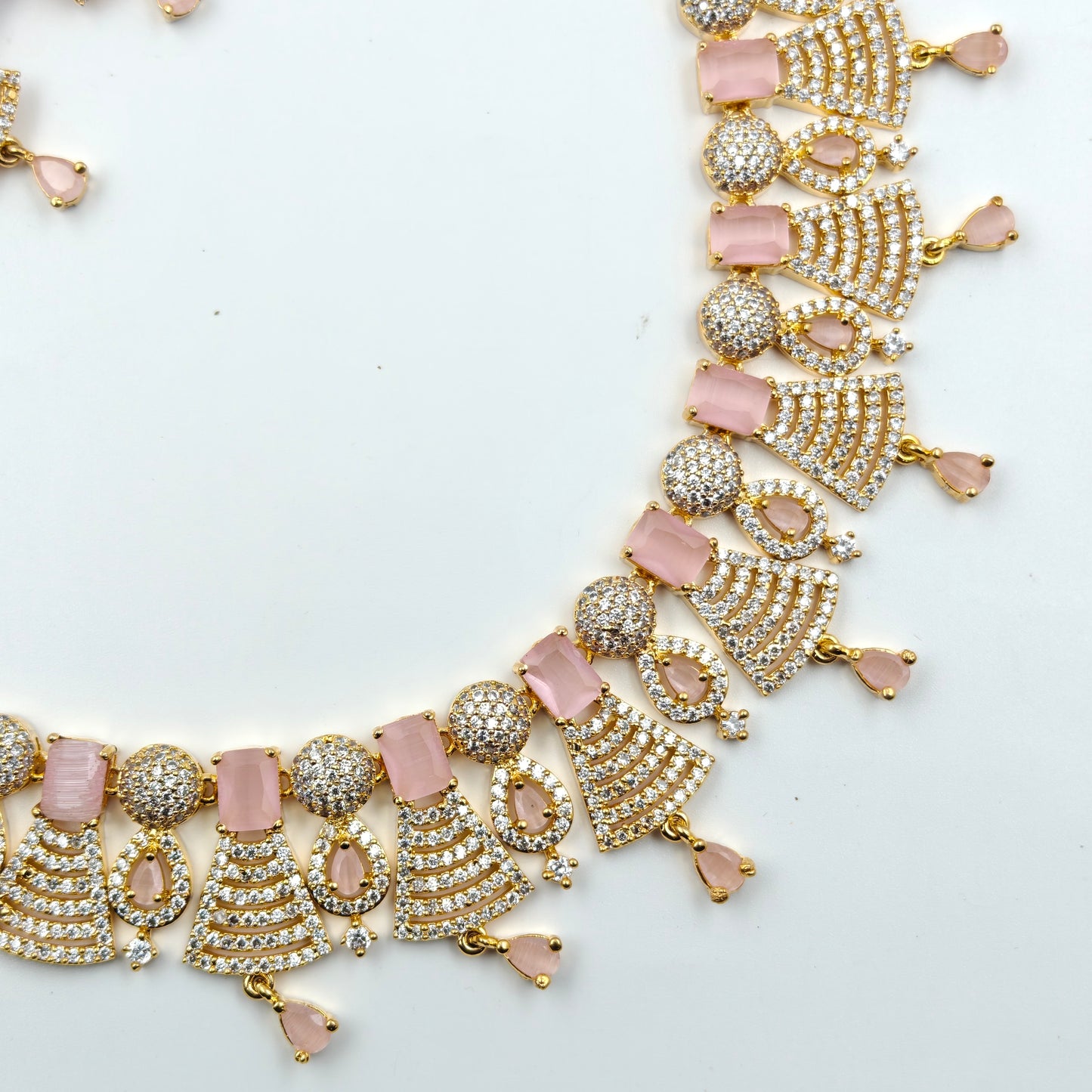 13376/13377/13373  Real diamond Look replica set with light Pink stone