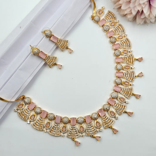 13376/13377/13373  Real diamond Look replica set with light Pink stone