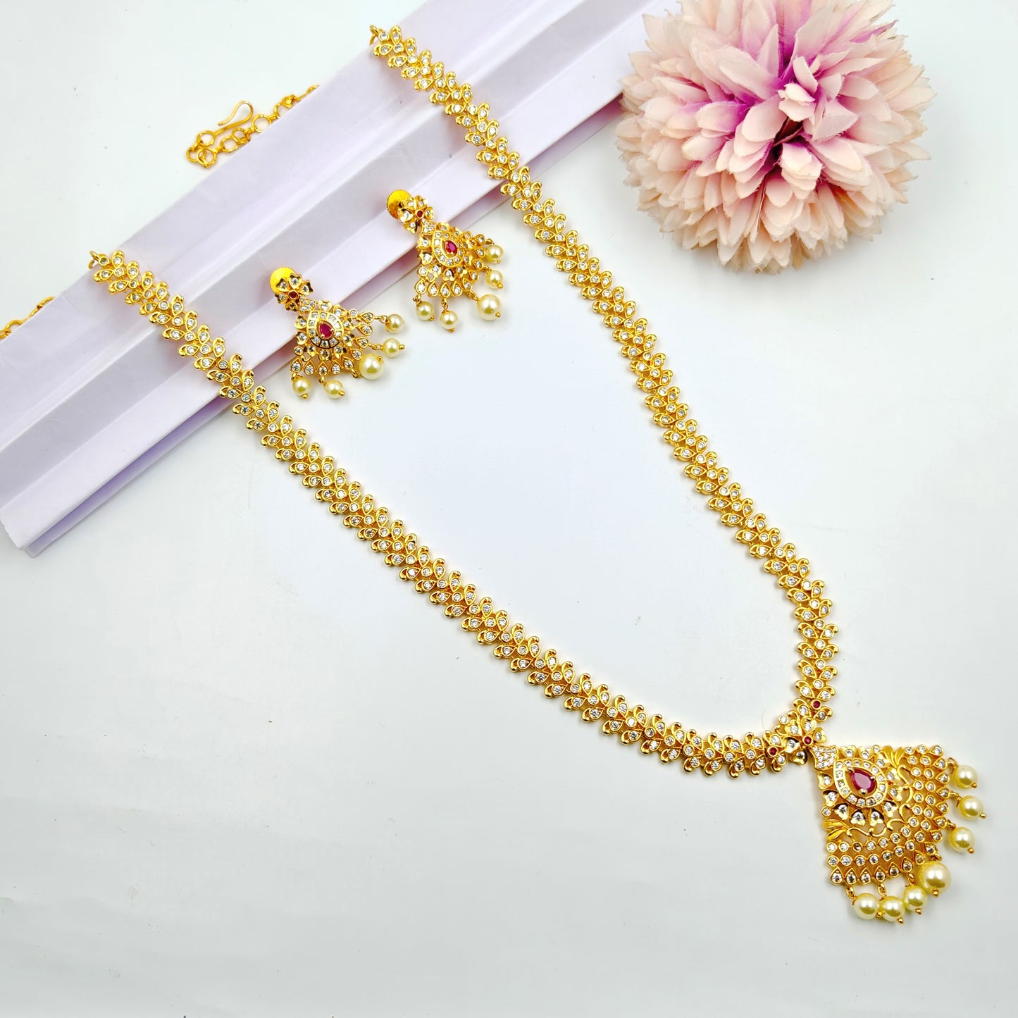 14484 CZ Long Necklace Red