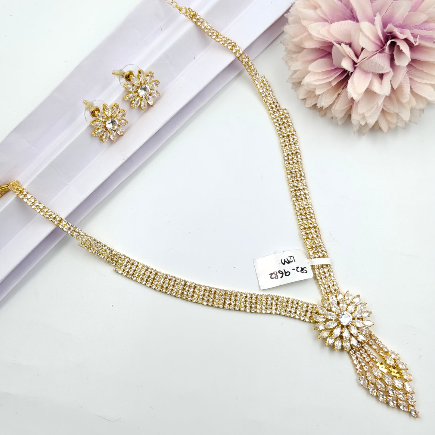 9682 GP Uncut Stone Necklace Set