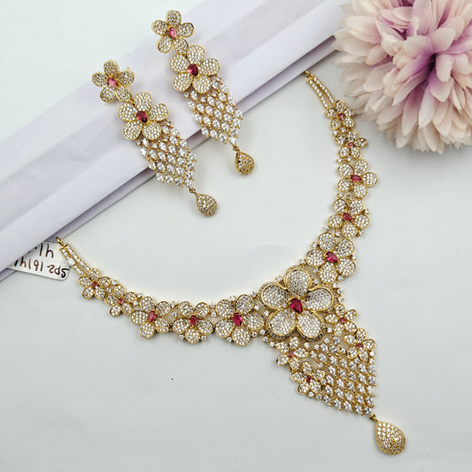 16146 Platinum CZ Flower Short Red