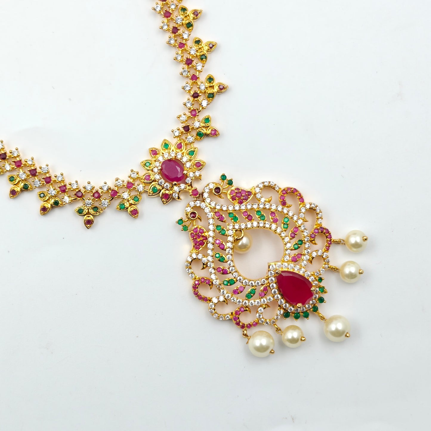 14472  CZ Multi Peacock Short Necklace