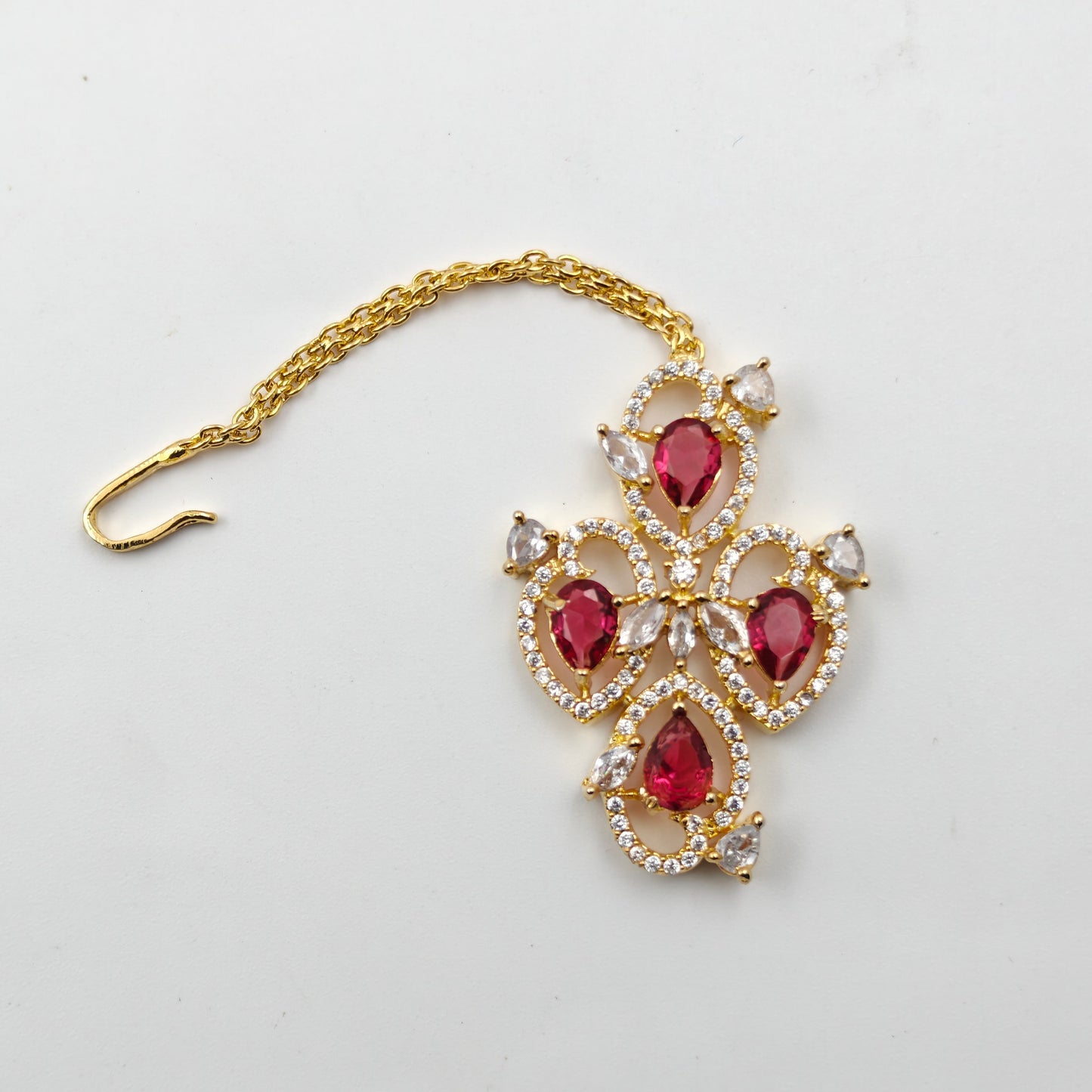 16307/16308  Platinum 1 Line Oval Necklace Set Red