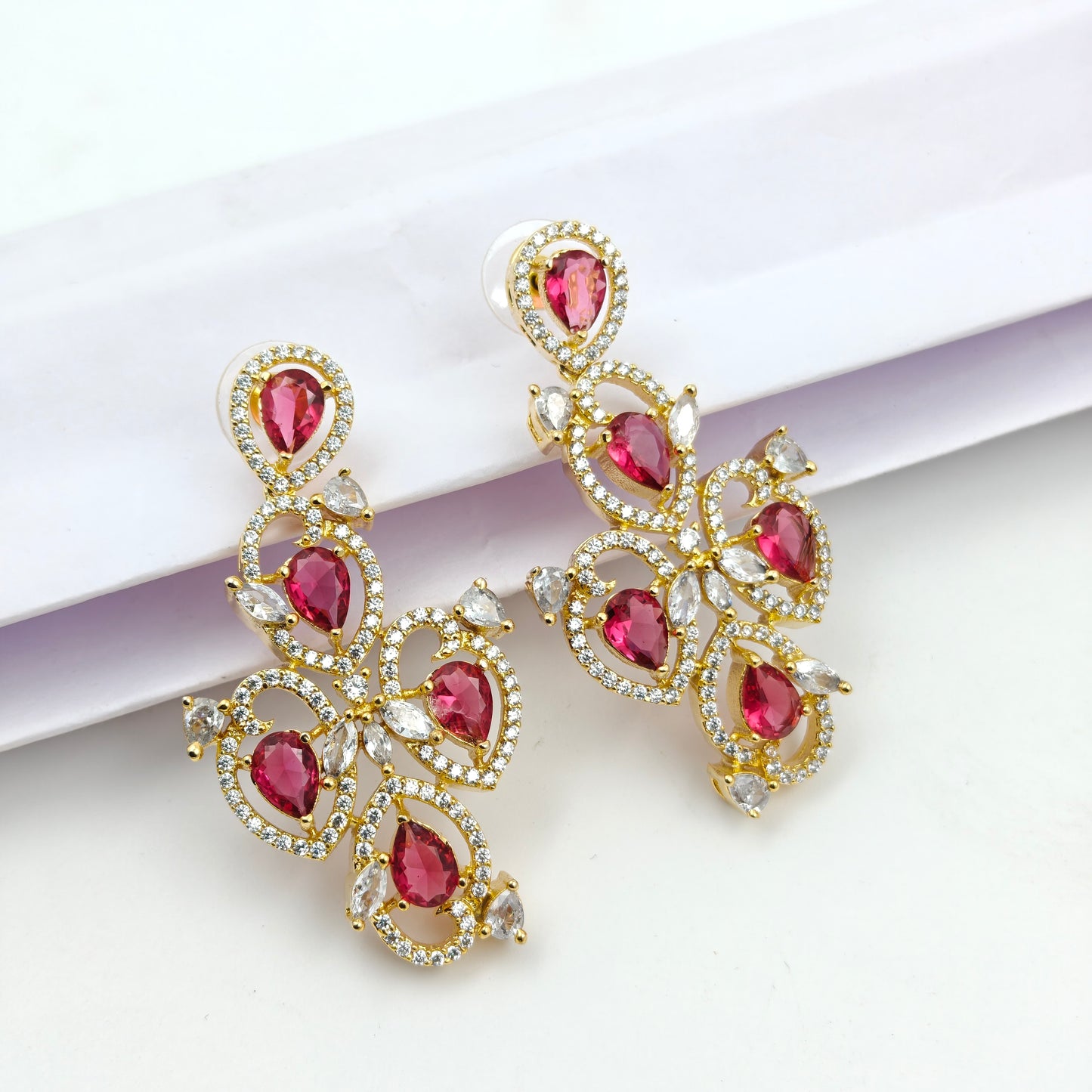 16307/16308  Platinum 1 Line Oval Necklace Set Red