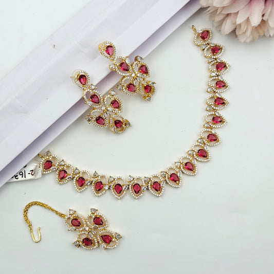 16307/16308  Platinum 1 Line Oval Necklace Set Red