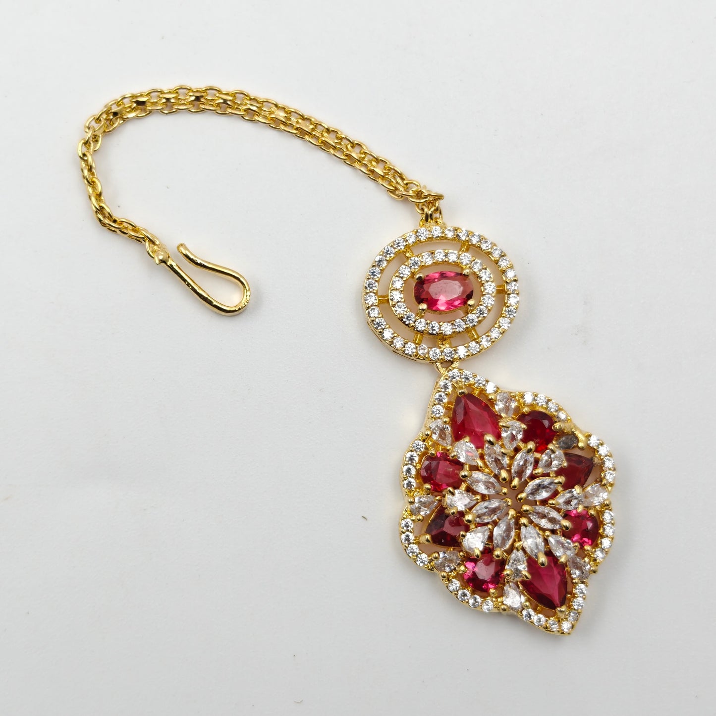 16197 GP 2 Lines Flower Red  Short Necklace Set