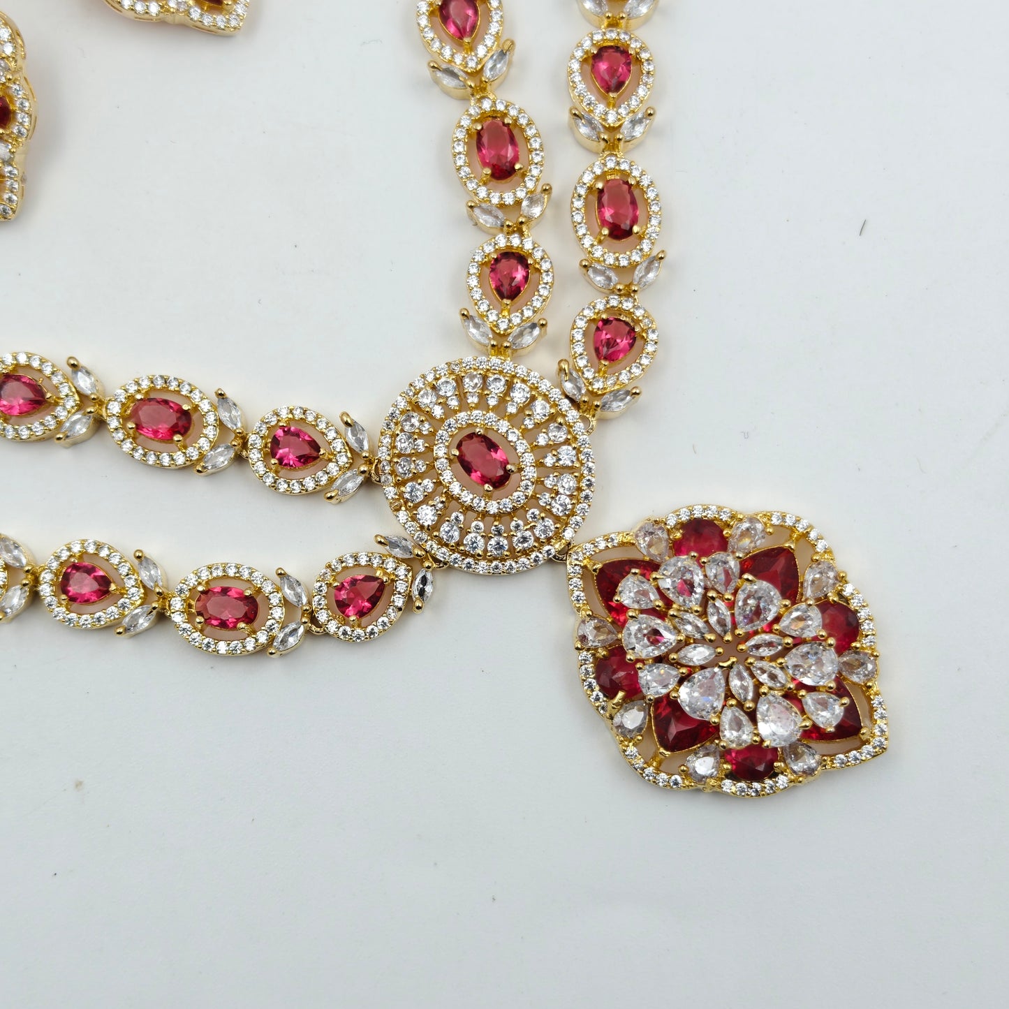 16197 GP 2 Lines Flower Red  Short Necklace Set