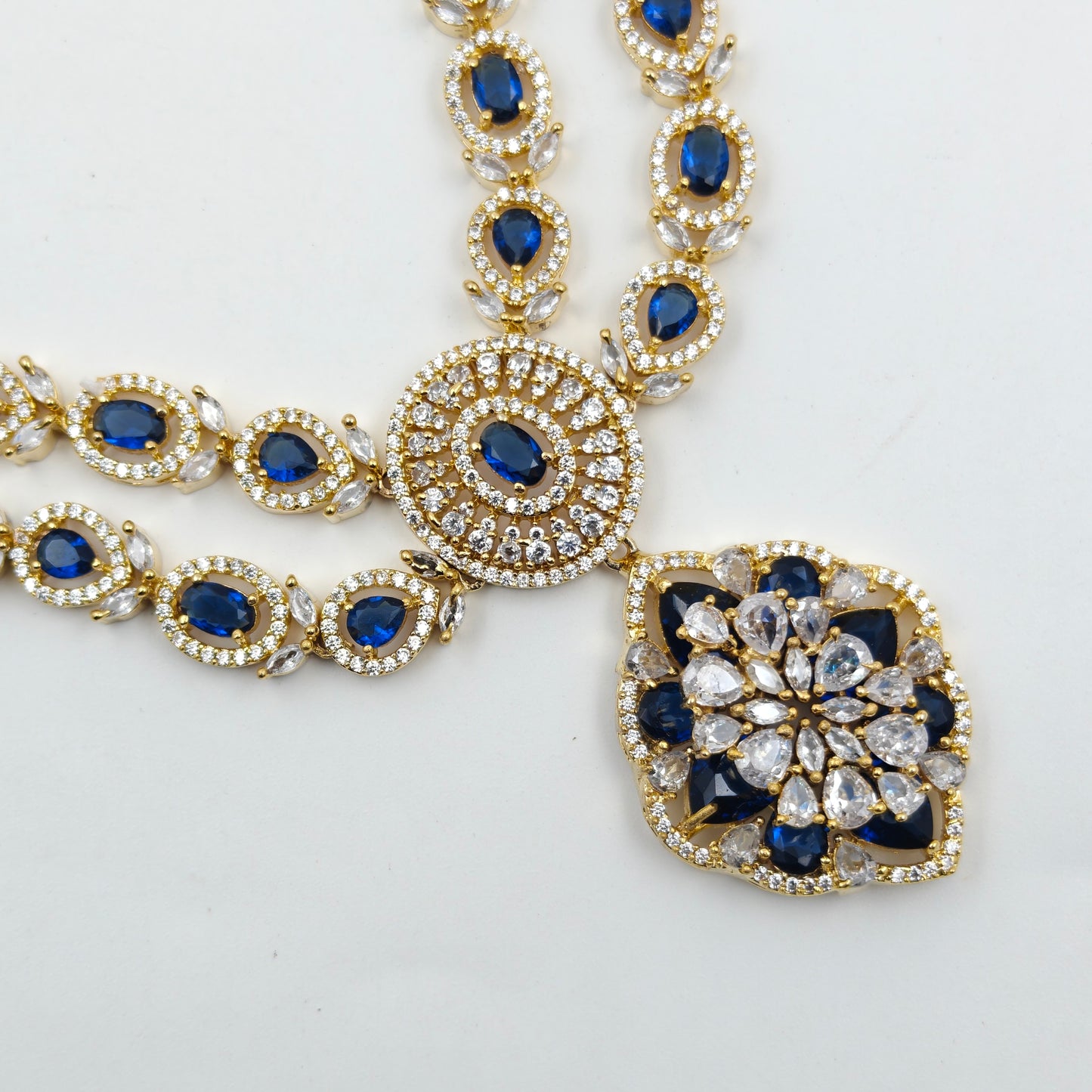 16194  GP 2 Lines Flower Blue Short Necklace Set