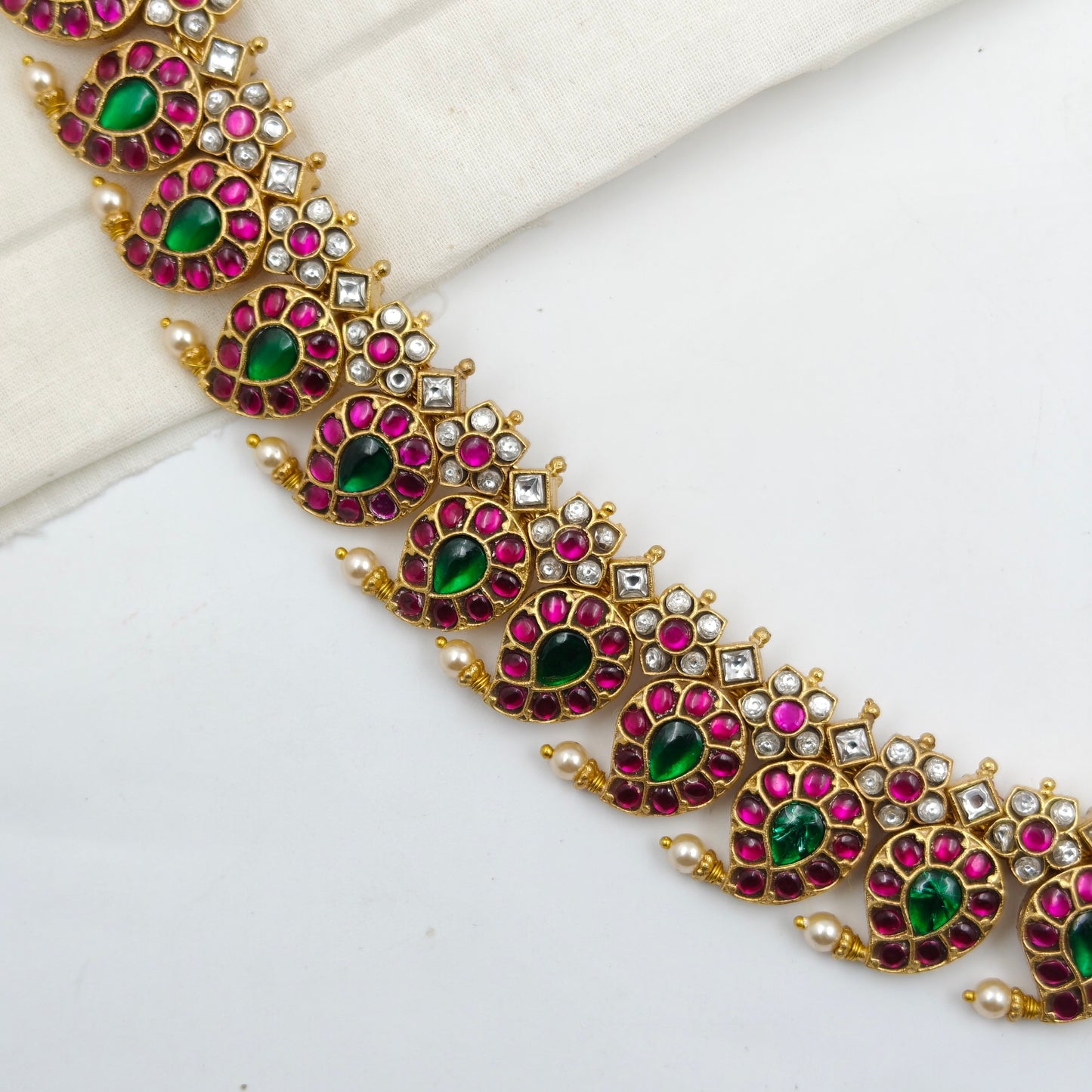 40572 Jadau Multi Mango Long Necklace Set With Laxmi Pendent