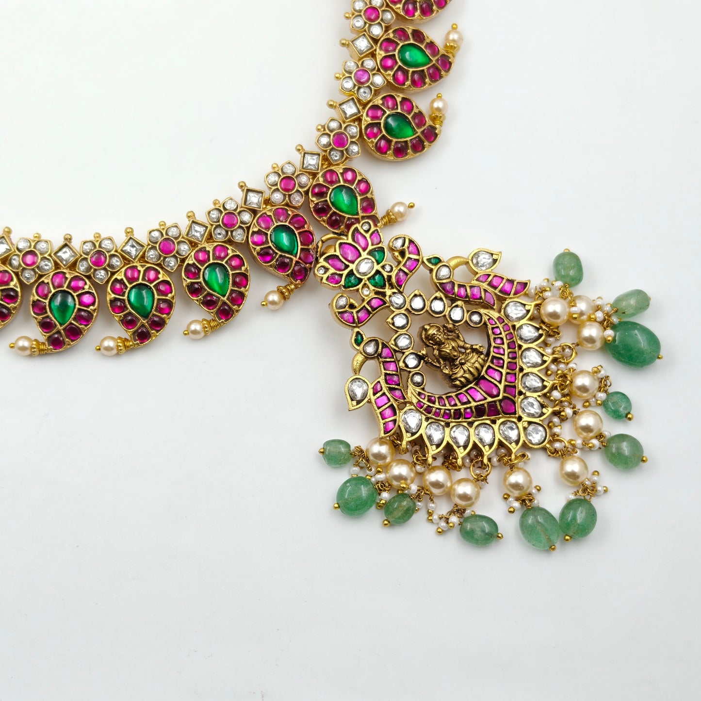 40572 Jadau Multi Mango Long Necklace Set With Laxmi Pendent