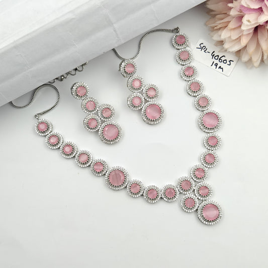 40605 Platinum Necklace Set Mint Pink
