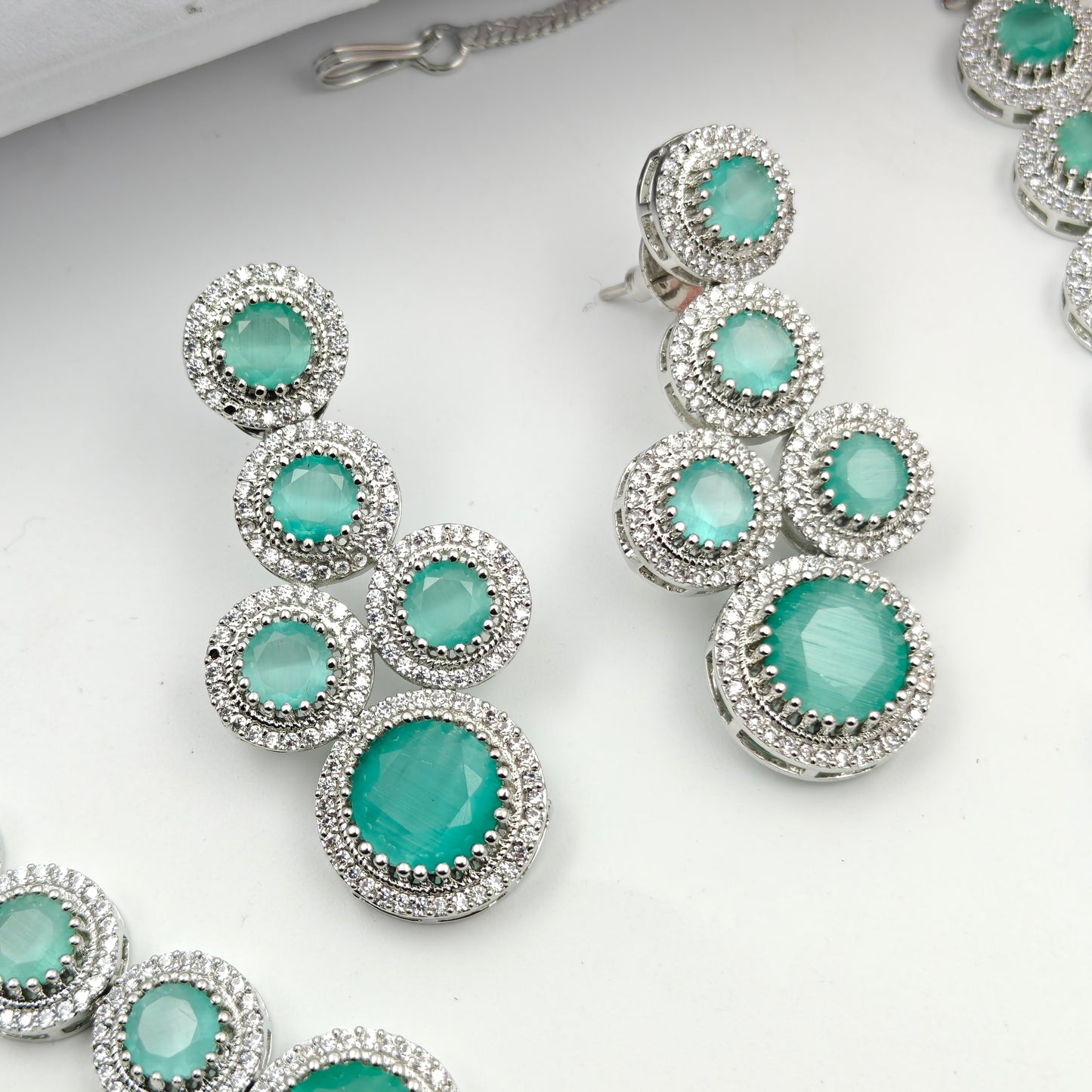 40606 Platinum Necklace Set Mint Green