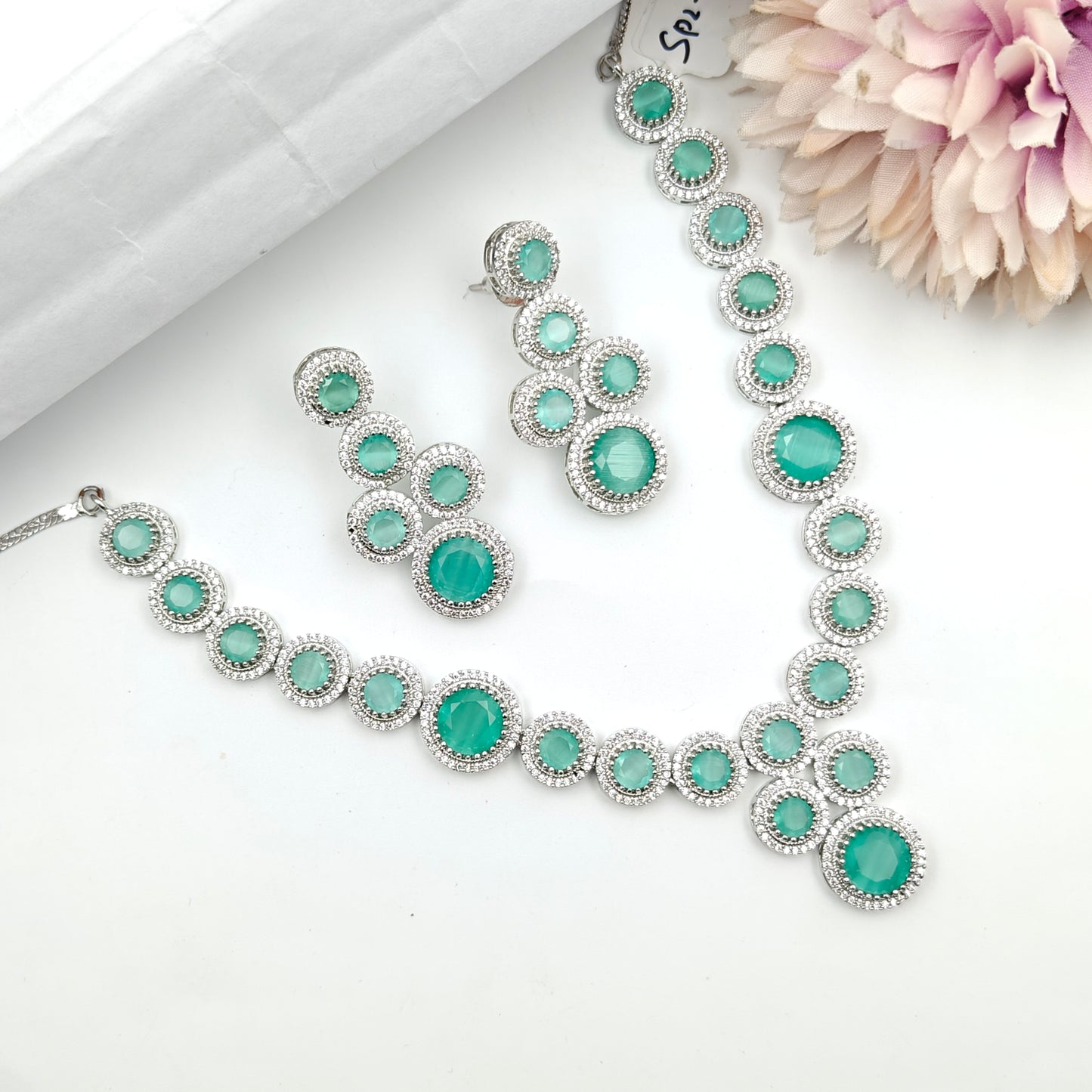 40606 Platinum Necklace Set Mint Green
