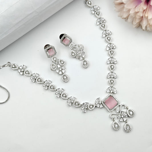 40599 Platinum Short Necklace Set Mint Pink