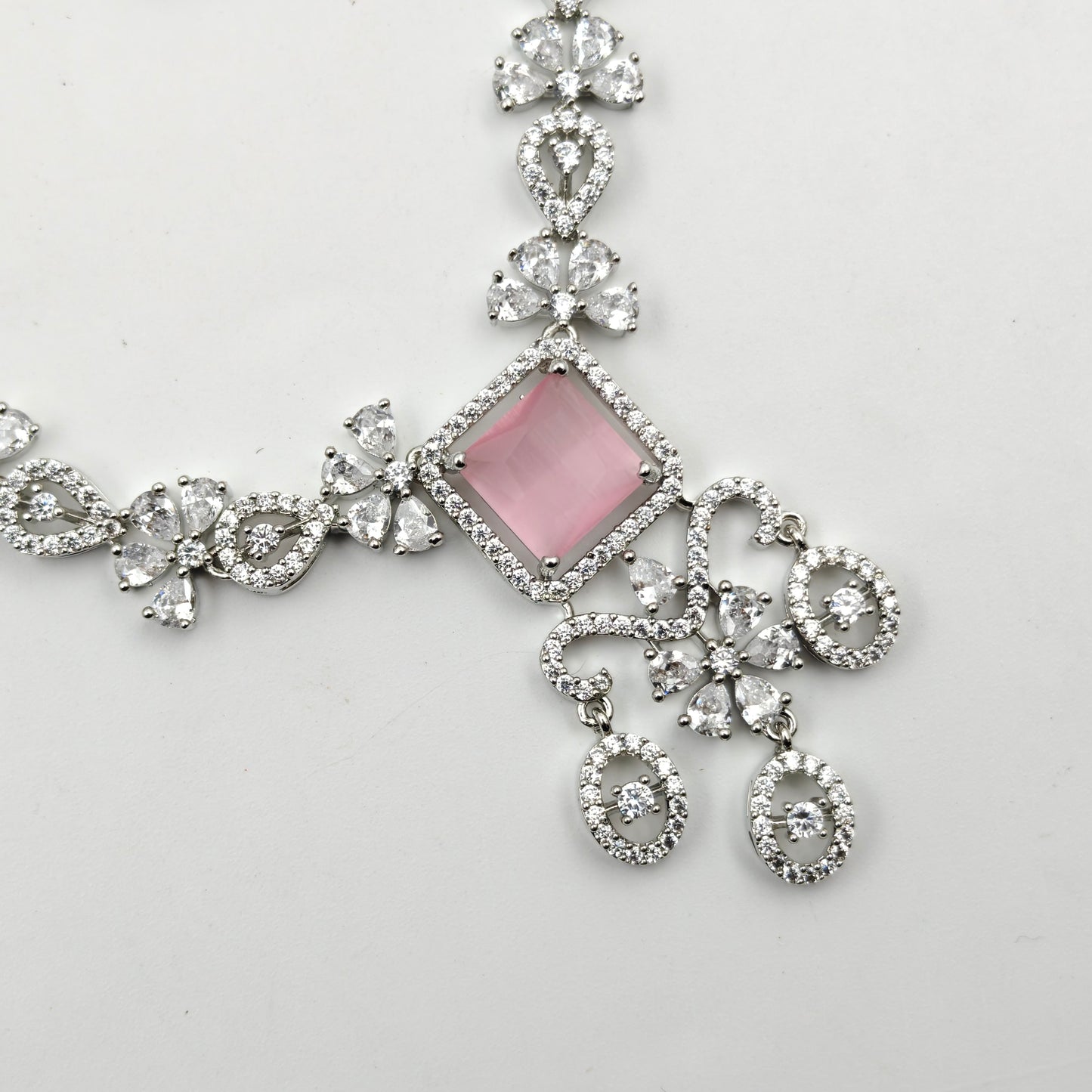 40599 Platinum Short Necklace Set Mint Pink