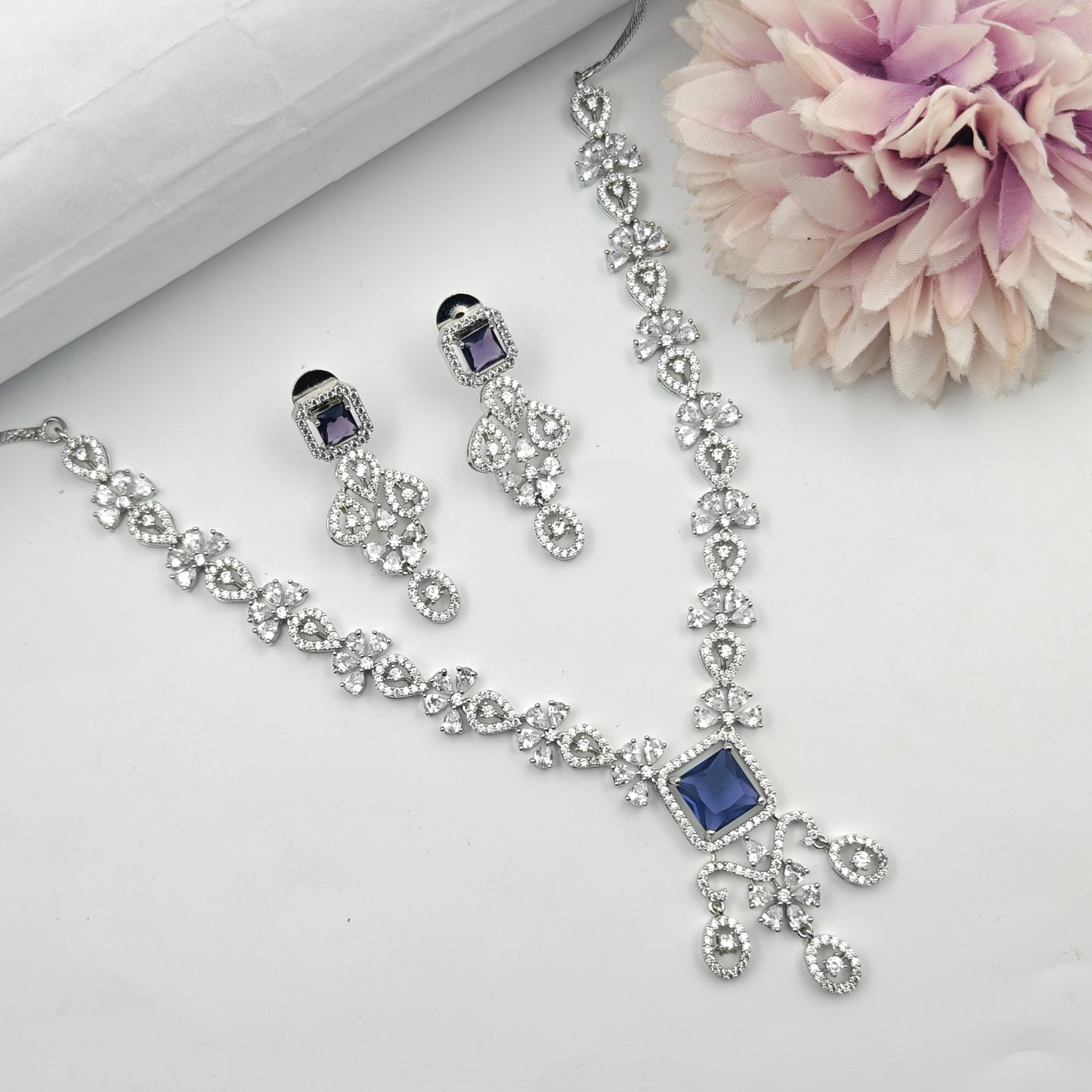 40597 Platinum Short  Necklace Set Purple