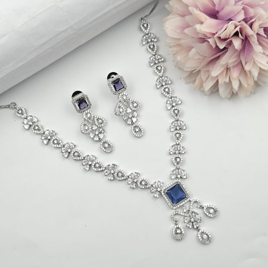 40597 Platinum Short  Necklace Set Purple