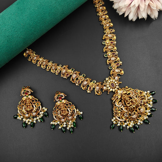 40615 Matte Laxmi Peacock Long Necklace Short