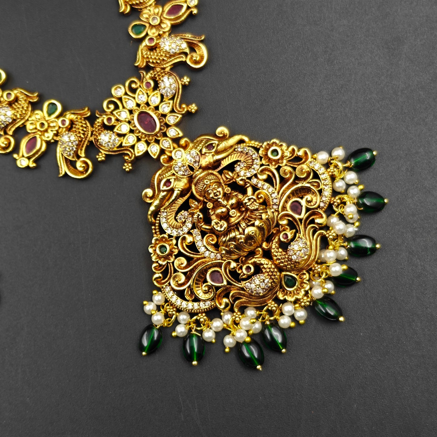 40615 Matte Laxmi Peacock Long Necklace Short