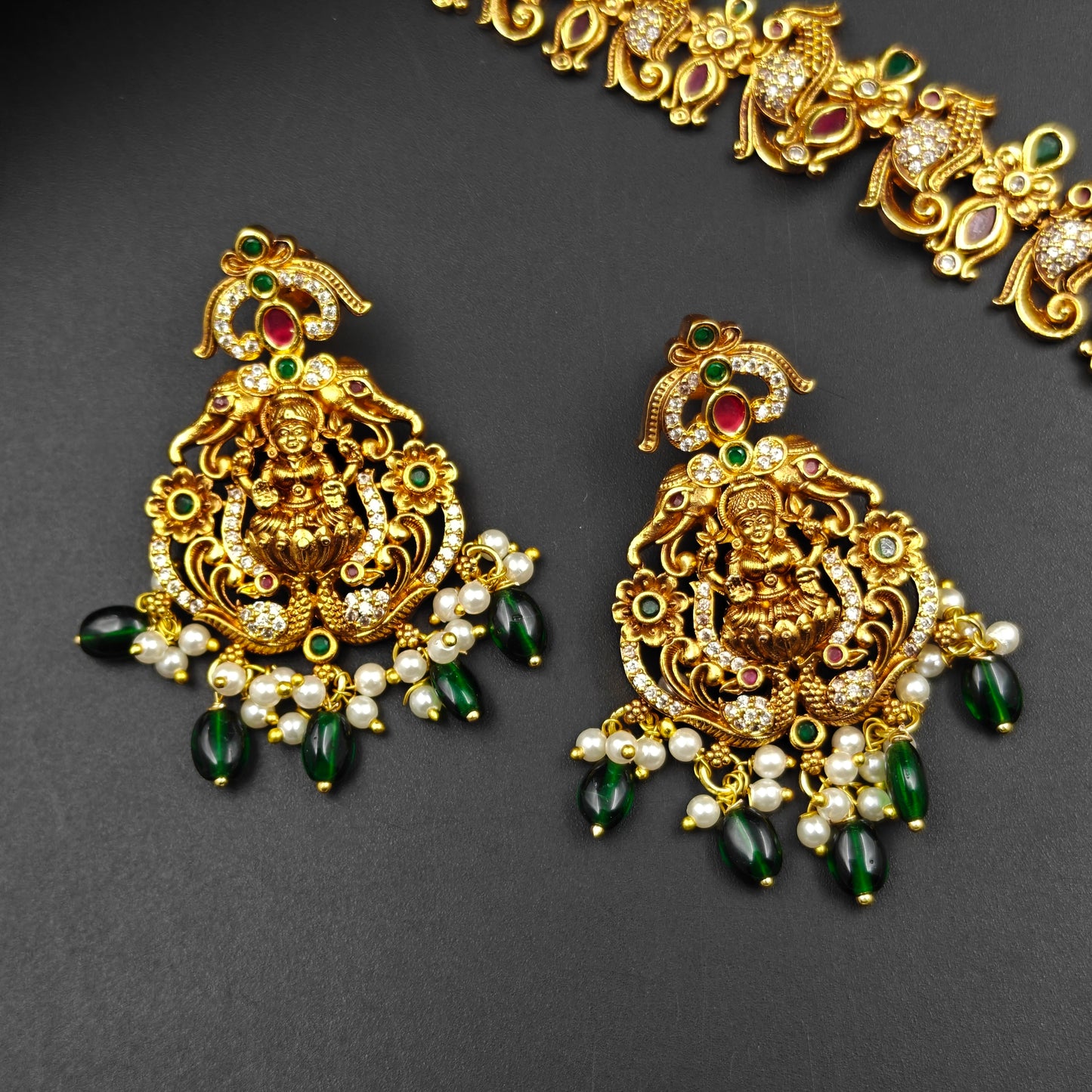40615 Matte Laxmi Peacock Long Necklace Short