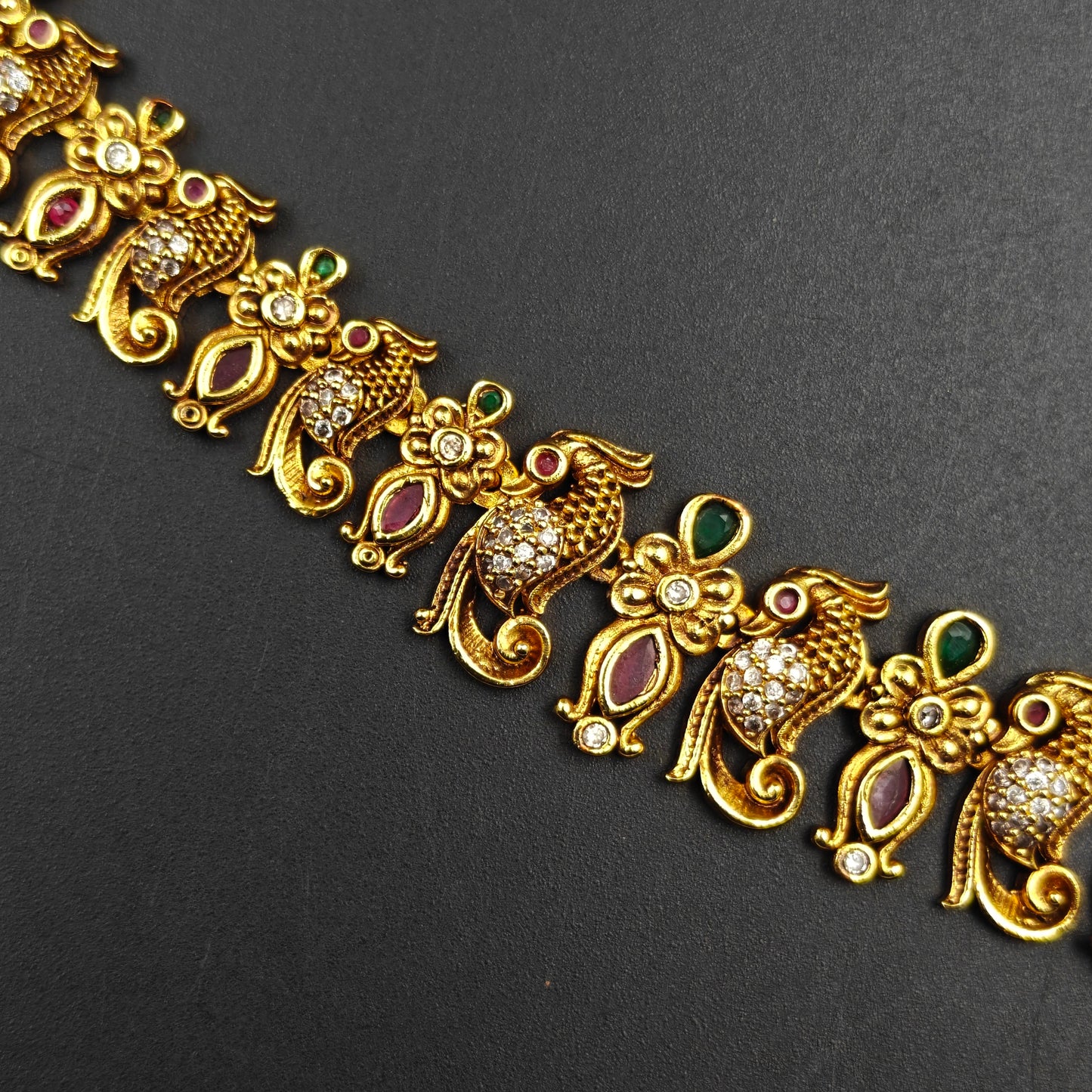 40615 Matte Laxmi Peacock Long Necklace Short
