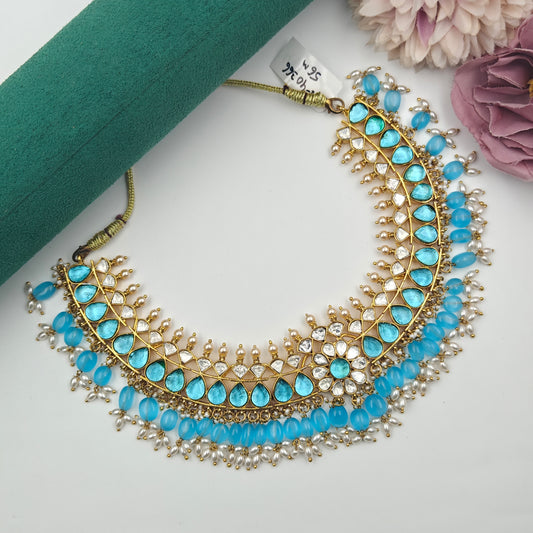 40366 / 40342 Jadau Kundan necklace with Mossianite stones and pearls
