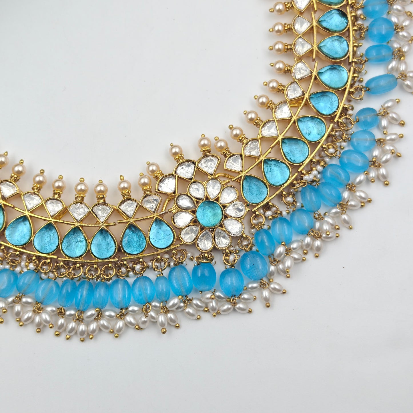 40366 / 40342 Jadau Kundan necklace with Mossianite stones and pearls